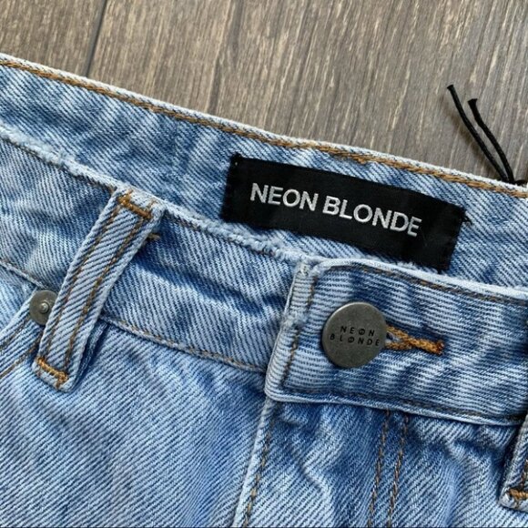 Free people Neon Blonde Strutt Denim Mini Skirt Distressed High Waist Light wash - Picture 9 of 16